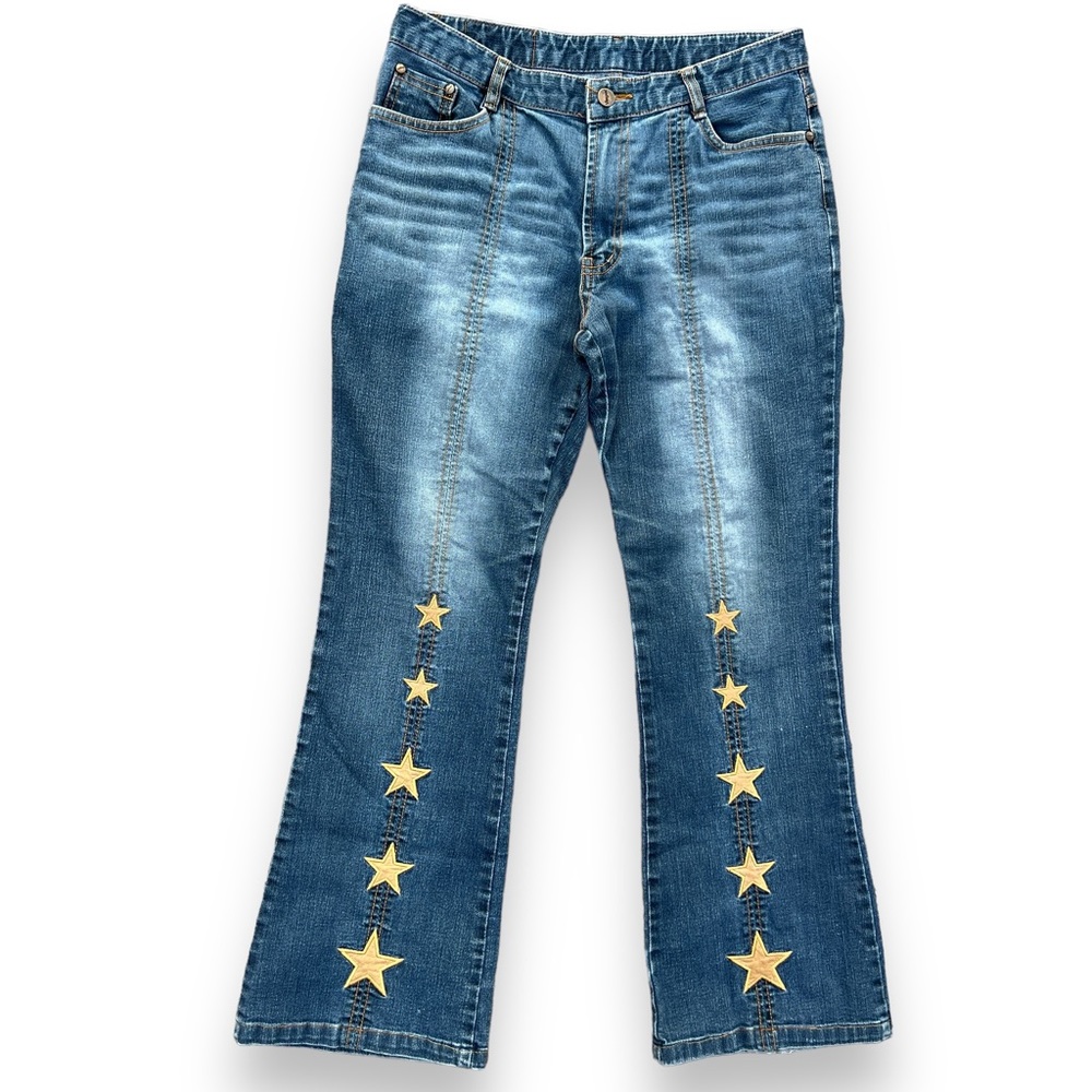 Women’s Star Jeans Size 30 Wide Leg embroidered tan stars